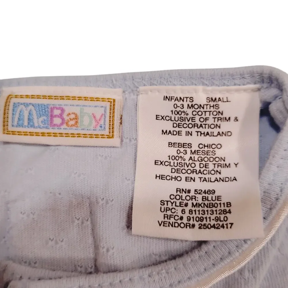 VTG McBaby Infant 0-3 Baby Blue Embroidered Button Up Shirt Lion Elephant Zebra